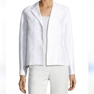 Lafayette 148 New York Sz M White Milena Jacquard Preppy Silk Cotton Blazer Coat